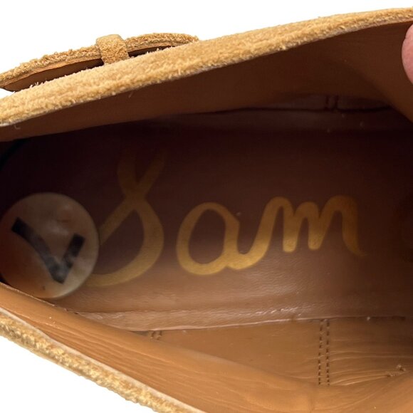 Sam Edelman Pedra Womens Tan Suede Leather Ankle Boots Grommets  Buckle  7 READ - Picture 3 of 13